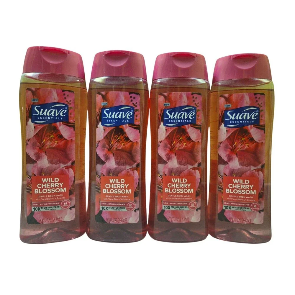 4 x Suave Essentials Body Wash WILD CHERRY BLOSSOM 18 FL oz Ea, Free Shipping!